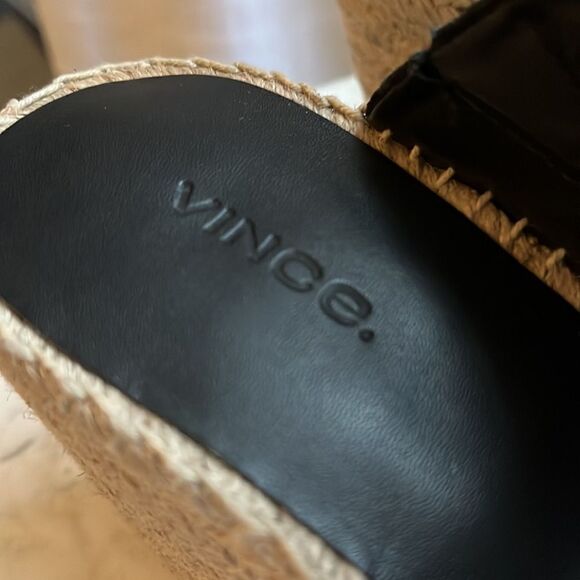 VINCE Black Jute Wrapped Asymmetrical Garlin Wedge Slip On Sandals, 8.5, NWOB - Picture 2 of 6